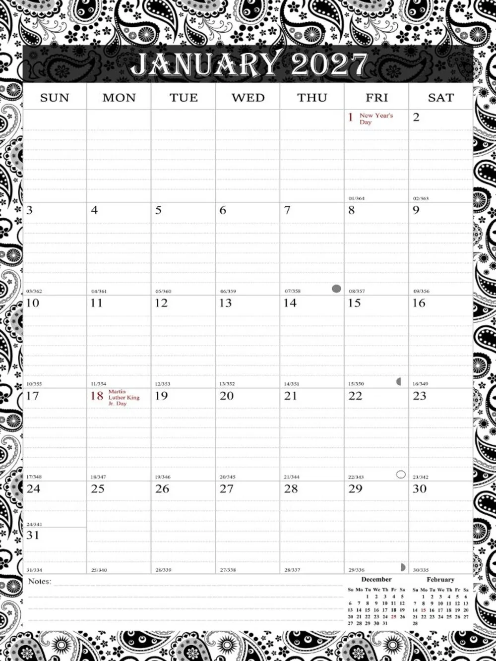 2026-2027 Wall Calendar Spiral-bound Twin-Wire Binding - 18 Months 8.5